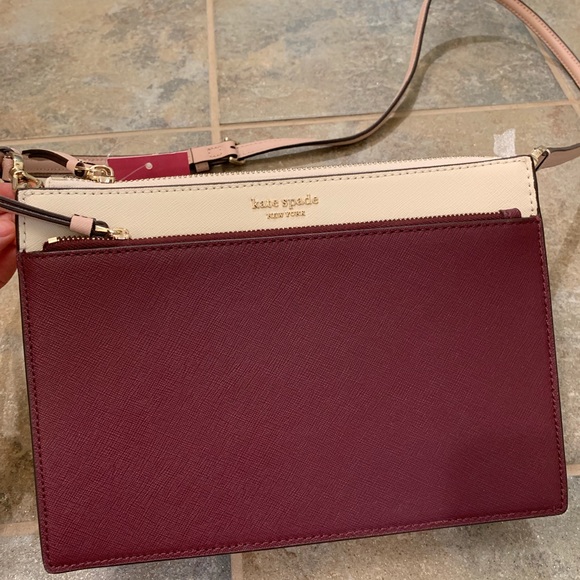 KATE SPADE DOUBLE ZIP CAMERON CROSSBODY CHERRYWOOD - Picture 3 of 8